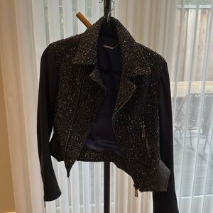 Elie Tahari Tweed and Leather Trim Jacket